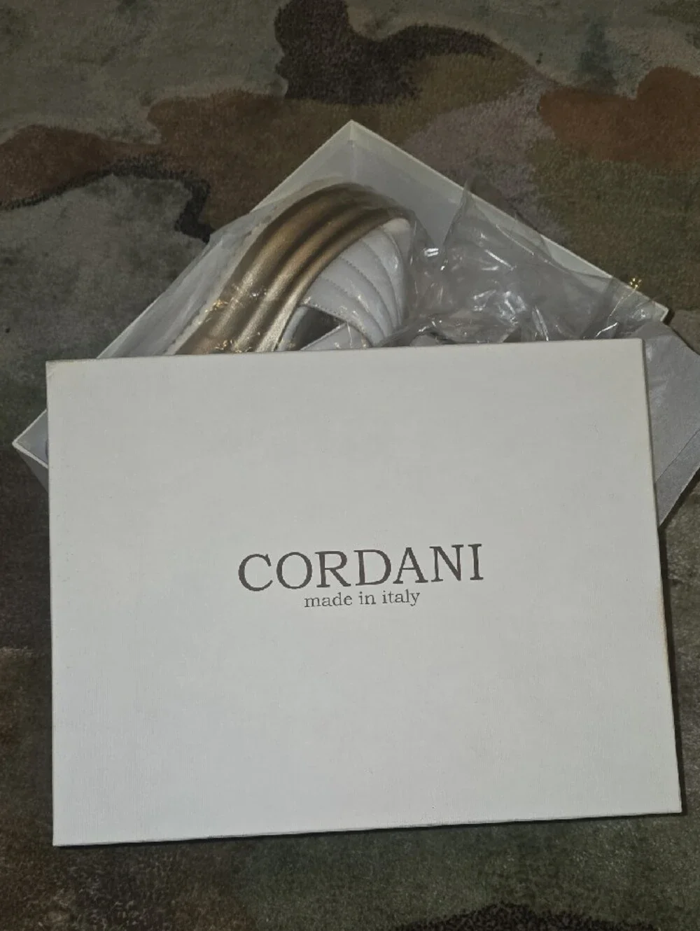 Cordani Yvonne White Leather Platform Sandals with Gold Sole